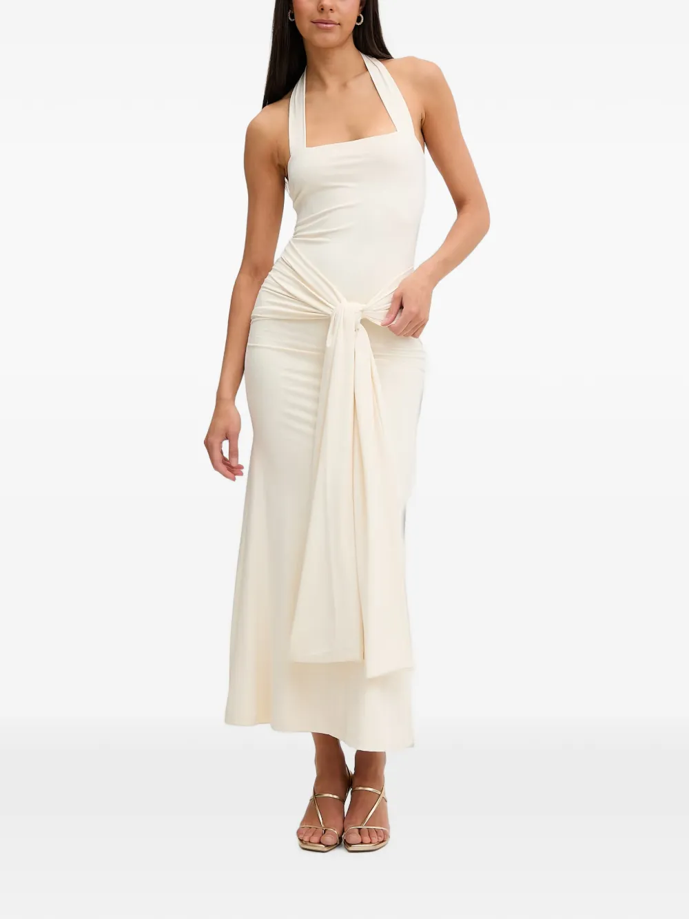 Bardot Emilia maxi-halterjurk met geknoopt detail Beige
