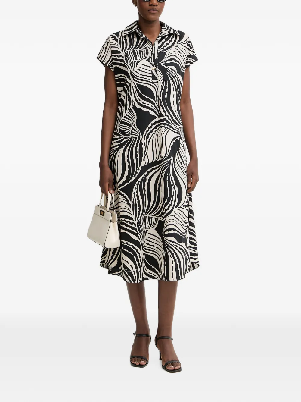 Joseph Ribkoff Midi-jurk met abstracte print en kapmouwen Zwart