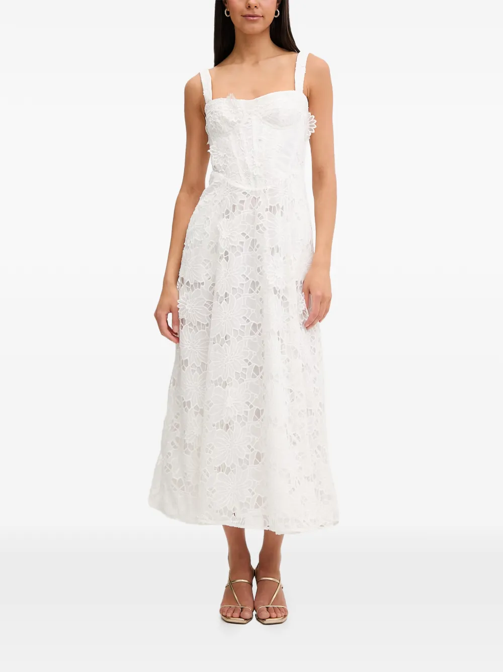 Bardot Adaline midi-jurk met bloemenkant Wit
