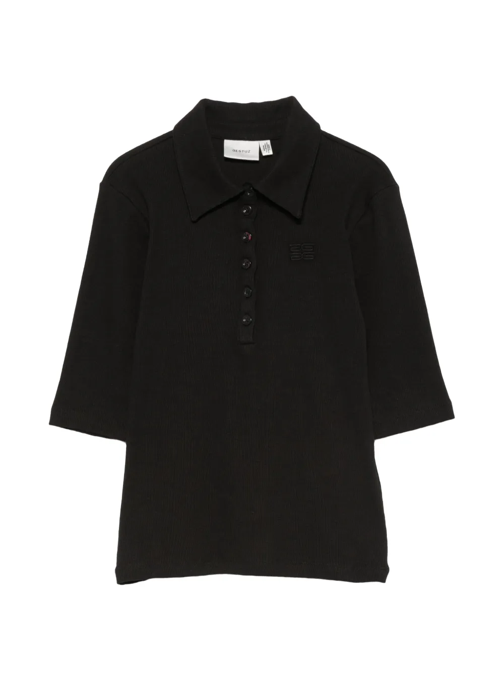Gestuz Drew ribbed-knit polo shirt - Nero