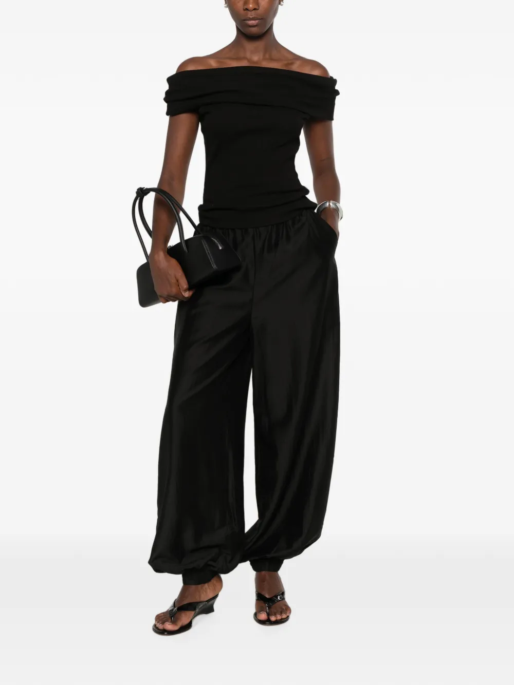 Gestuz Drew off-shoulder ribbed-knit top - Nero