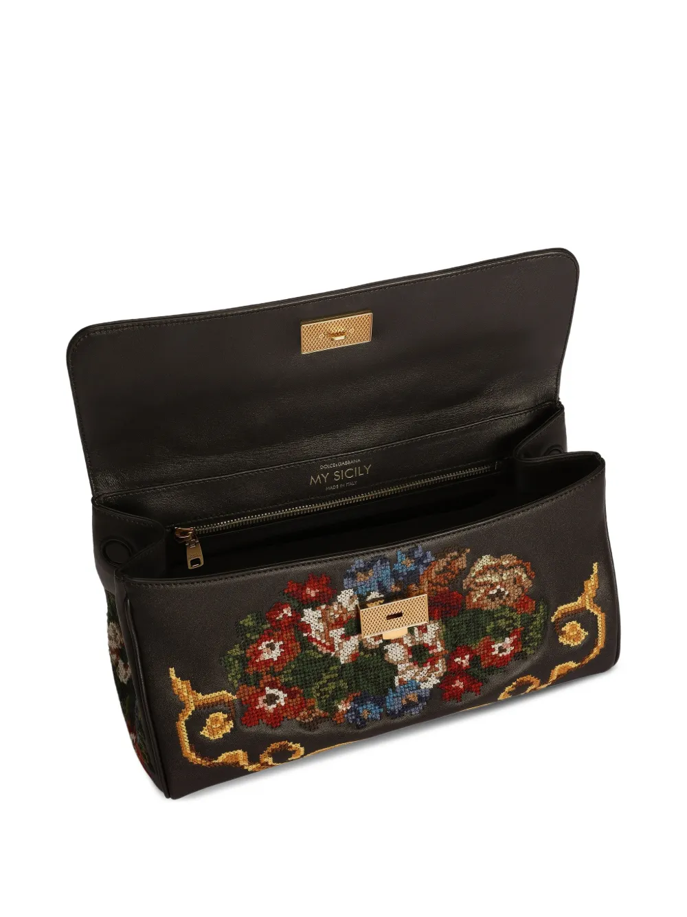 Dolce & Gabbana Medium My Sicily handtas met geborduurde stiksels Zwart