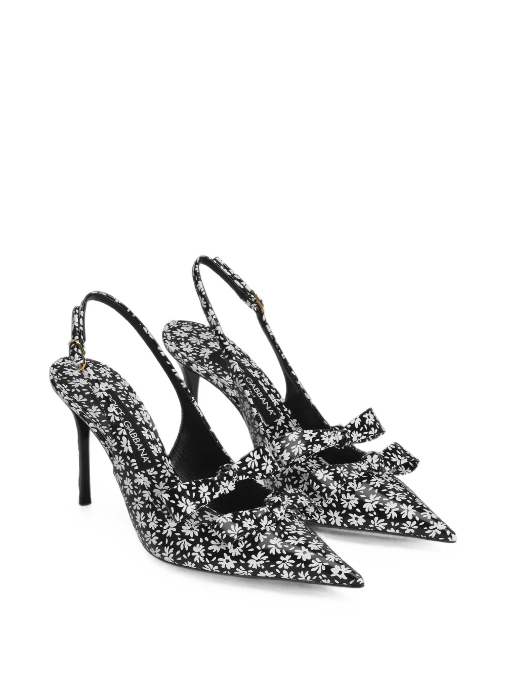 Dolce & Gabbana Kalfsleren slingback pumps met bloemenprint Zwart