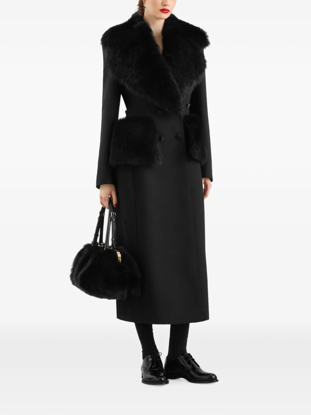 Dolce & Gabbana Wollen gabardine jas met dubbele rij knopen Zwart