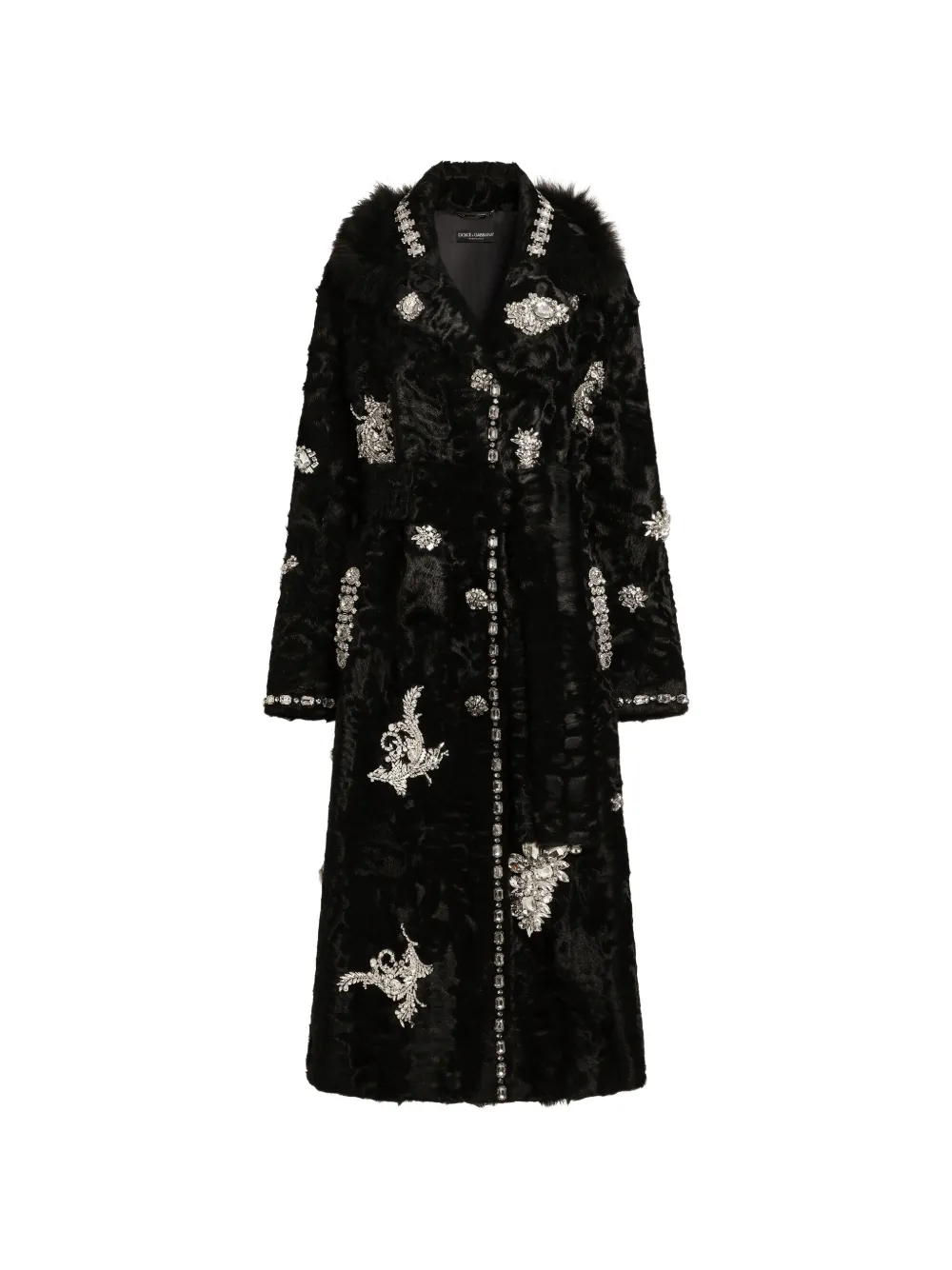 Dolce & Gabbana Cappotto monopetto in shearling con ricamo - Nero
