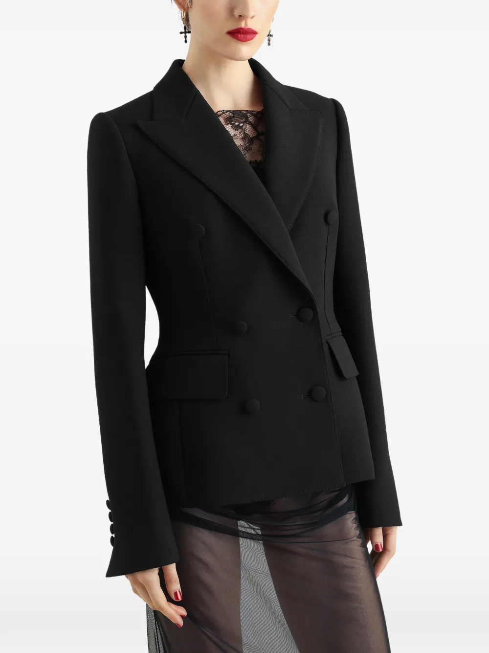Dolce & Gabbana Wollen crêpe jack met dubbele rij knopen Zwart