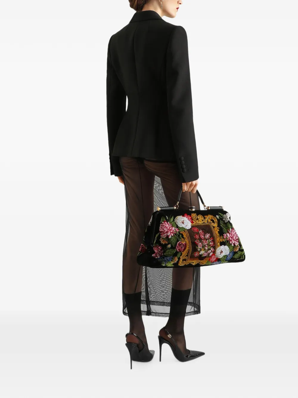 Dolce & Gabbana Wollen crêpe jack met dubbele rij knopen Zwart