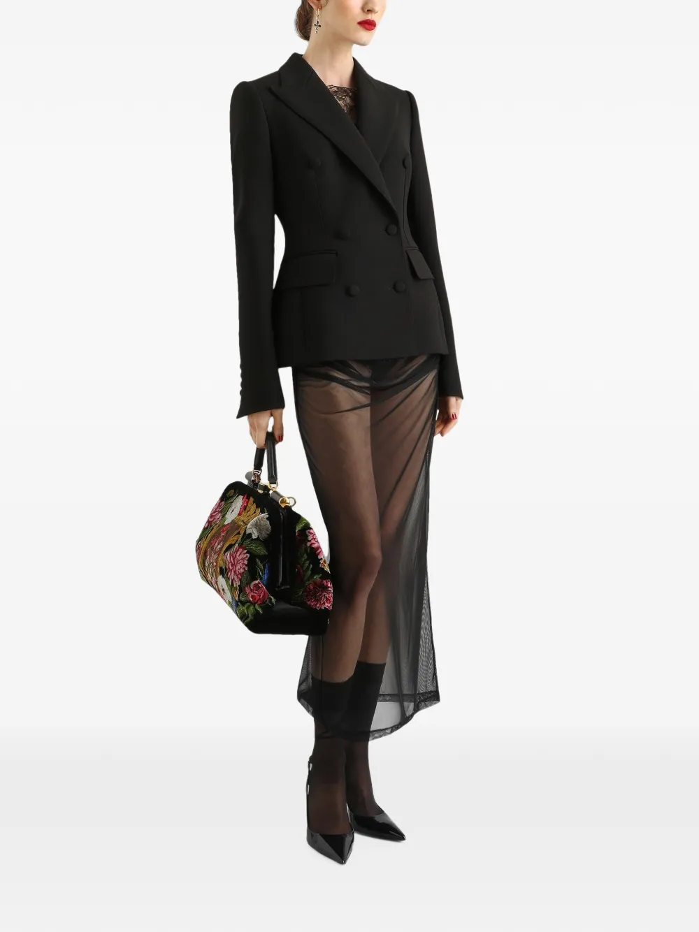 Dolce & Gabbana Wollen crêpe jack met dubbele rij knopen Zwart