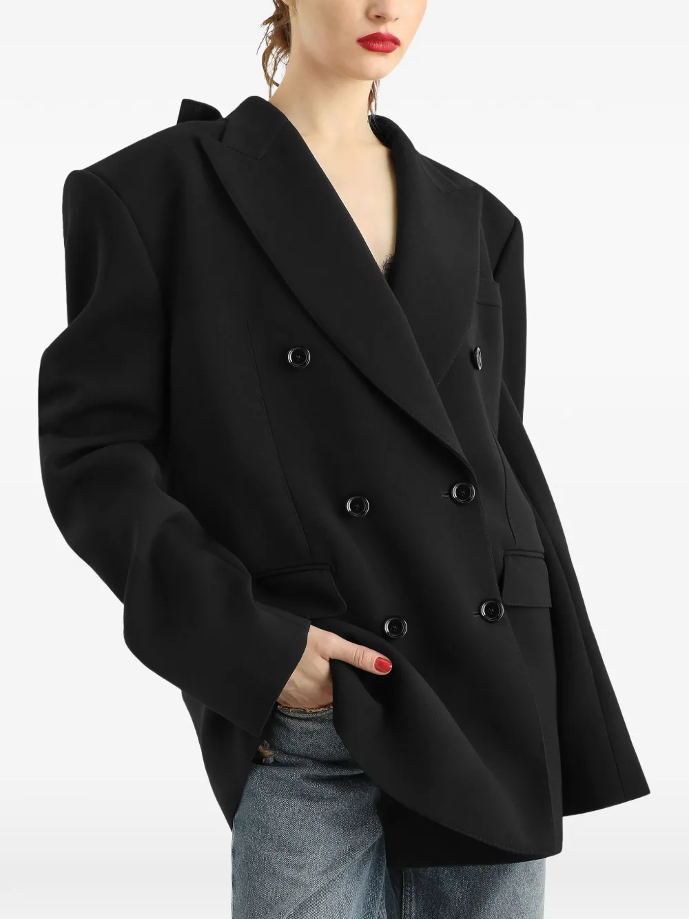 Dolce & Gabbana Wollen gabardine jack met dubbele rij knopen Zwart
