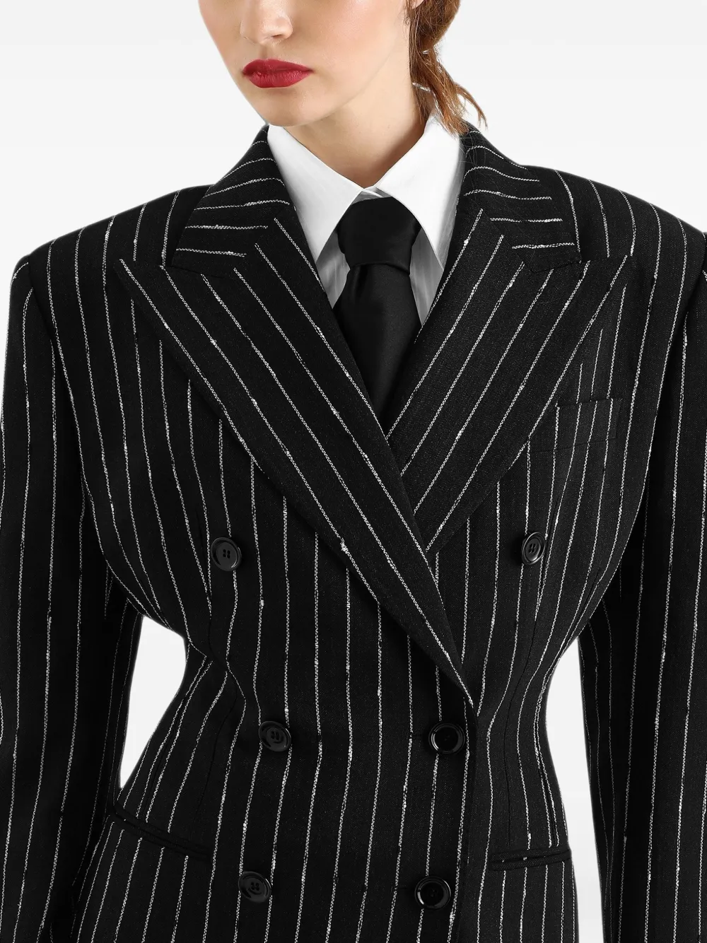 Dolce & Gabbana Jack van scheerwol met dubbele rij knopen en krijtstreep Zwart