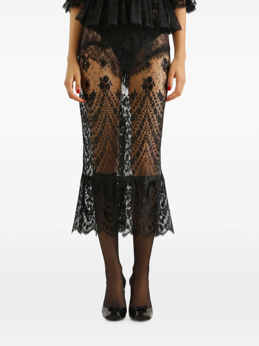 Dolce & Gabbana Chantilly midi-rok met kant Zwart