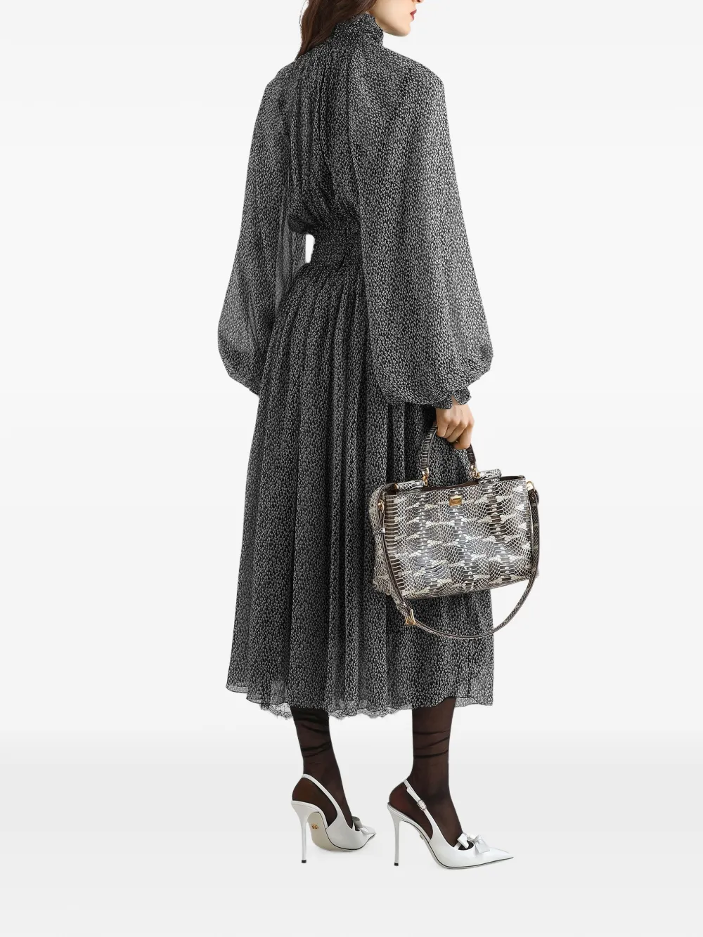 Dolce & Gabbana Chiffon jurk met roosprint Zwart