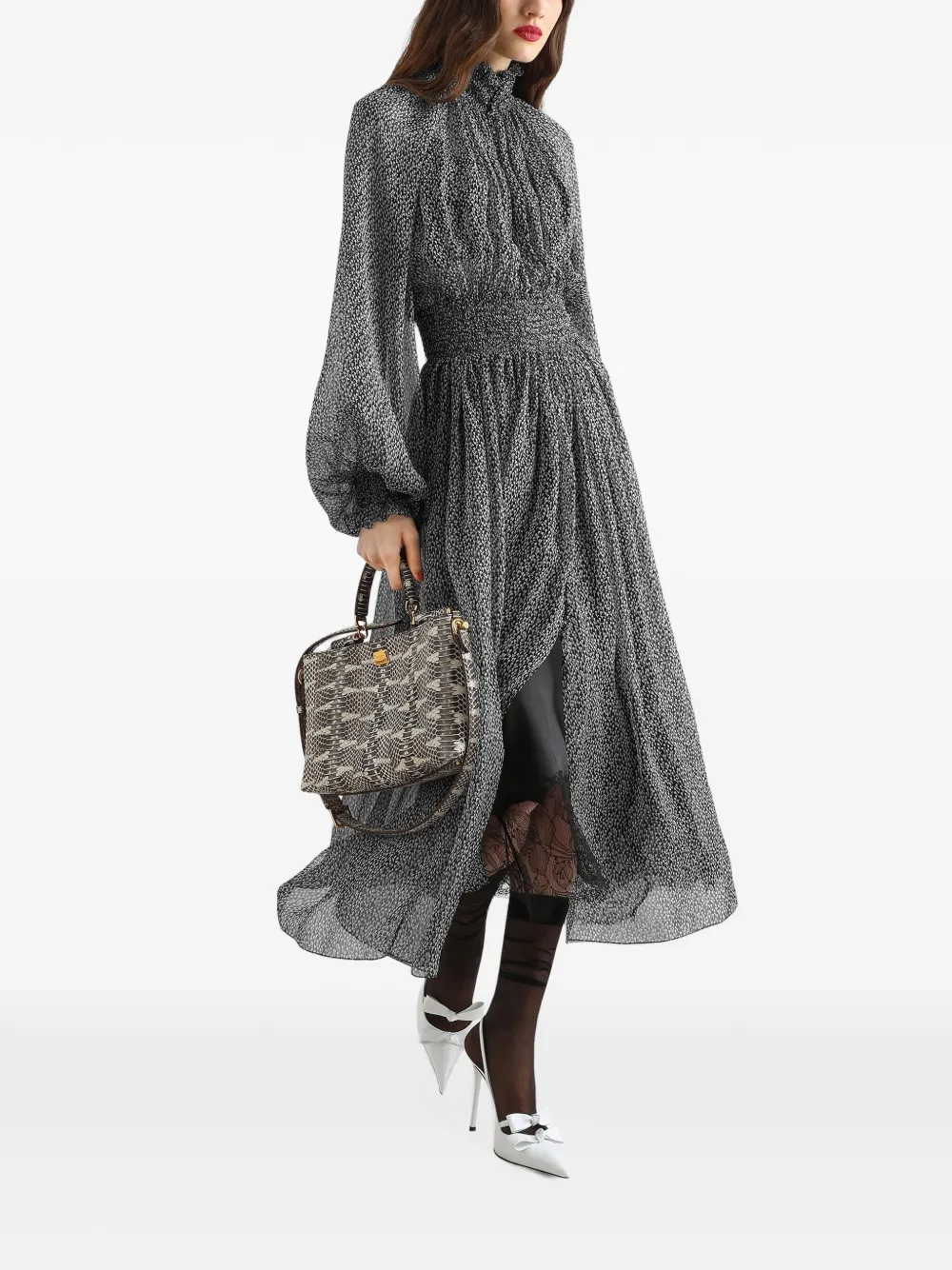 Dolce & Gabbana Chiffon jurk met roosprint Zwart
