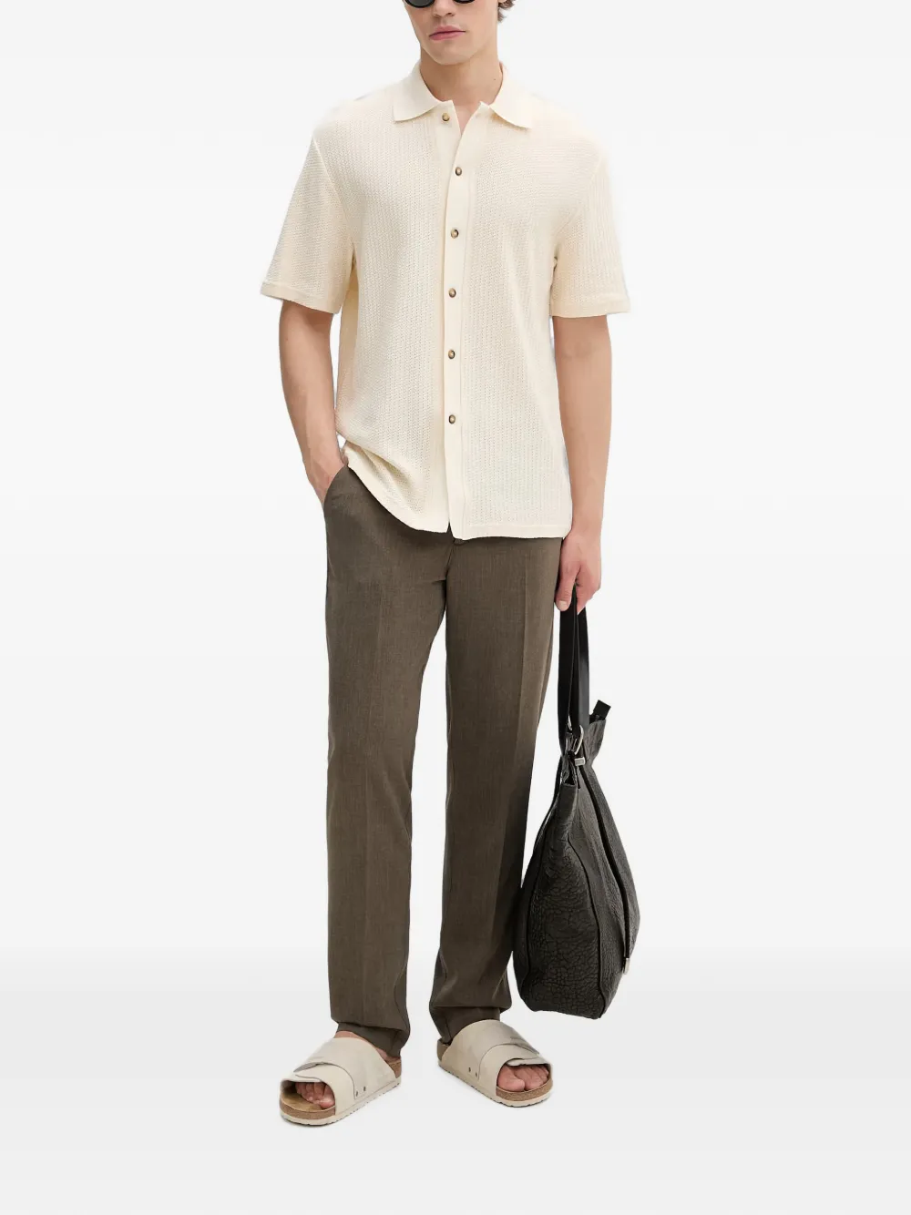 Les Deux Pantalon met geborduurd logo en plooi Bruin