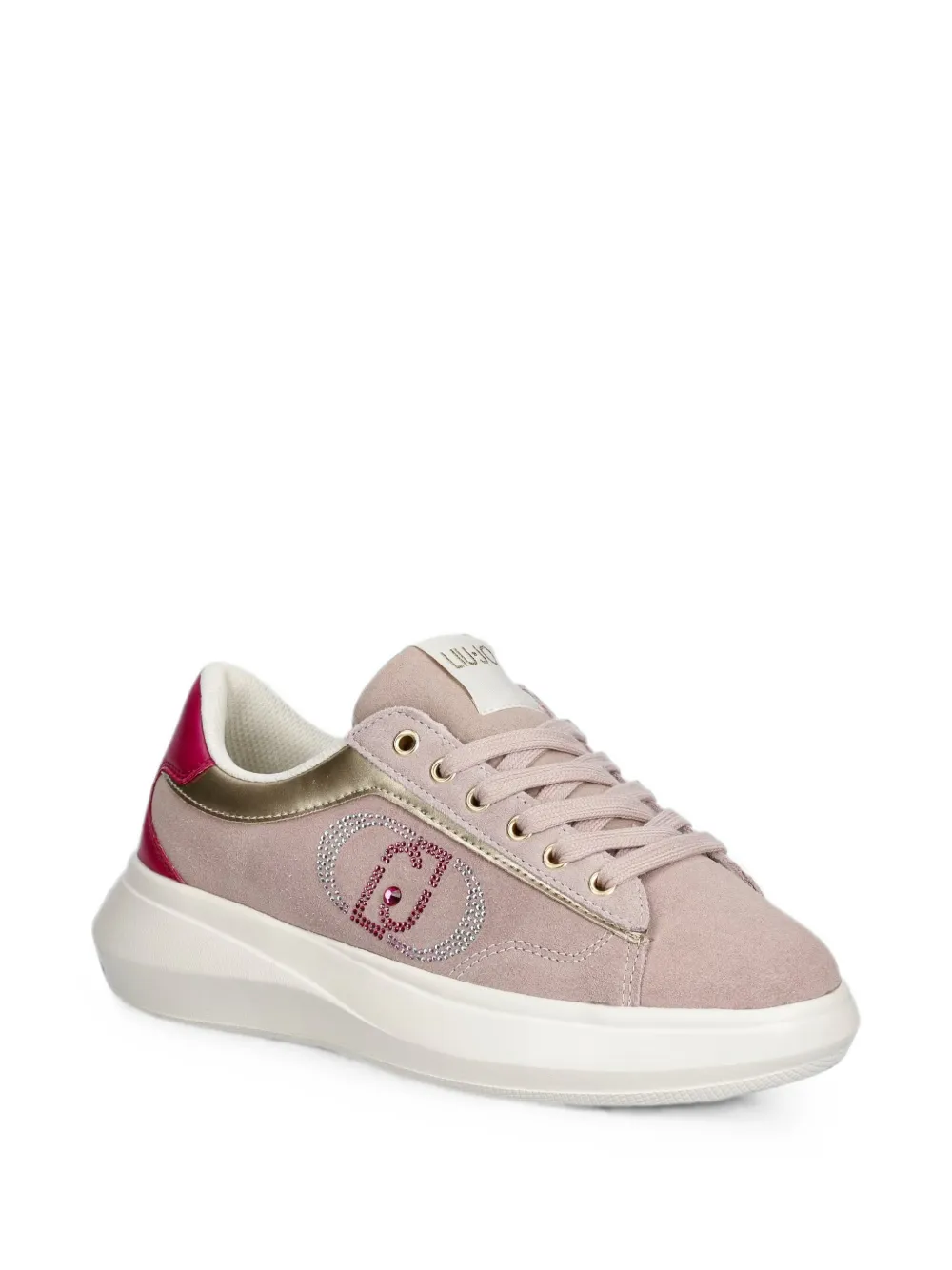 LIU JO rhinestone-logo suede sneakers Roze