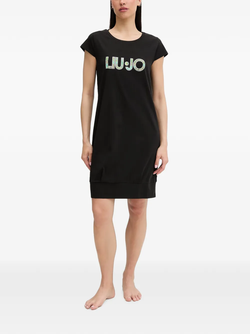 LIU JO logo-print short-sleeve midi dress - Schwarz