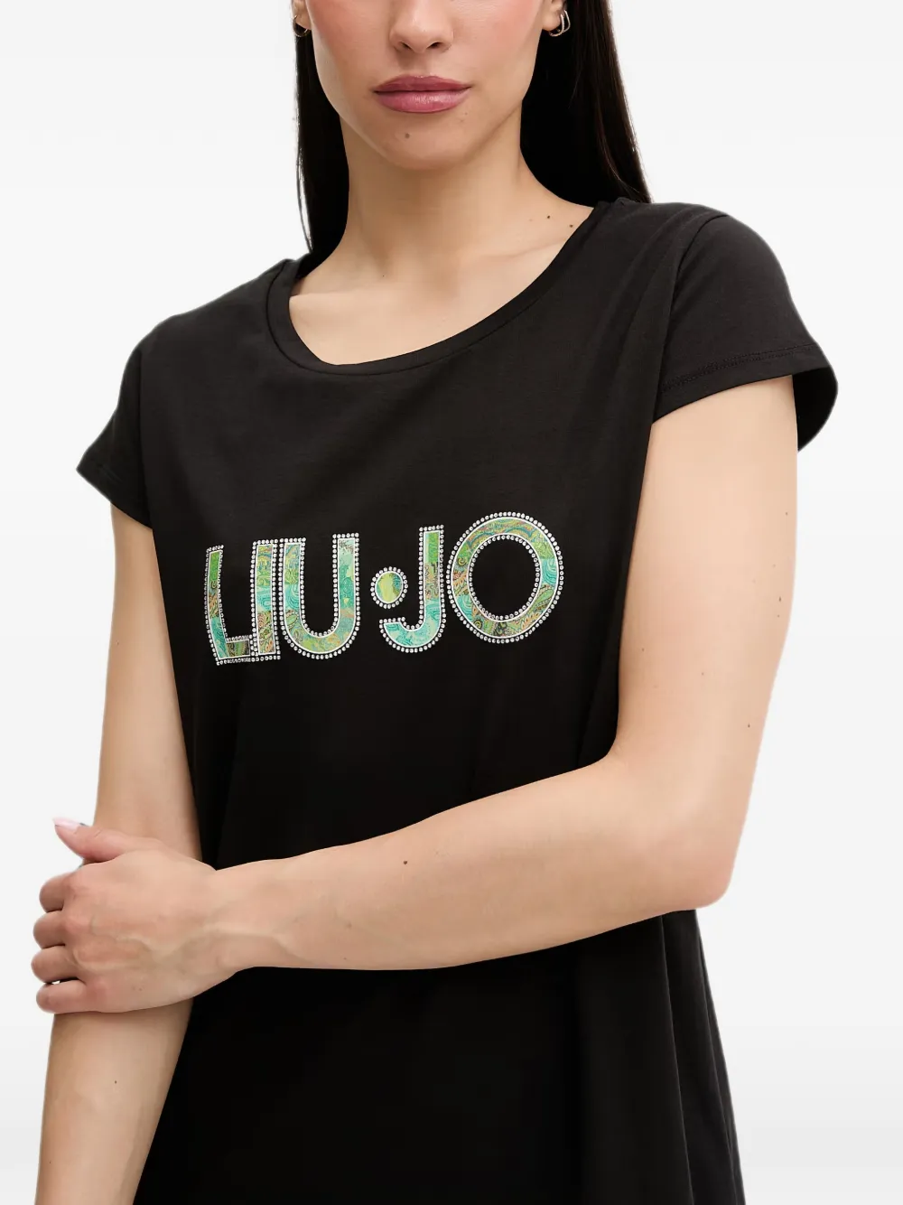 LIU JO Midi-jurk met korte mouwen en logoprint Zwart