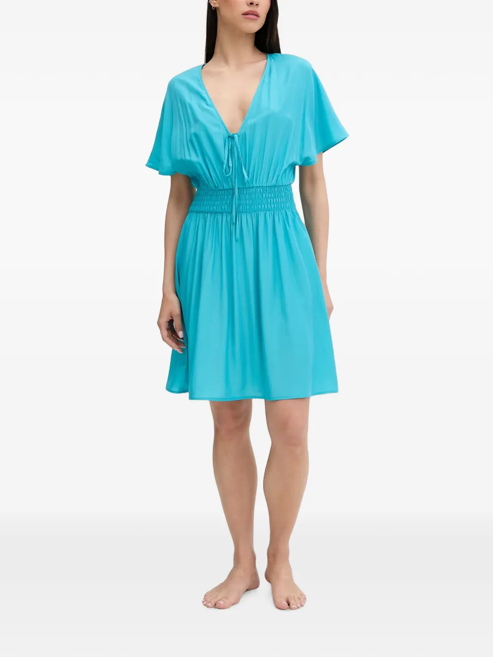LIU JO smocked-waist tie-fastening midi dress - Blau