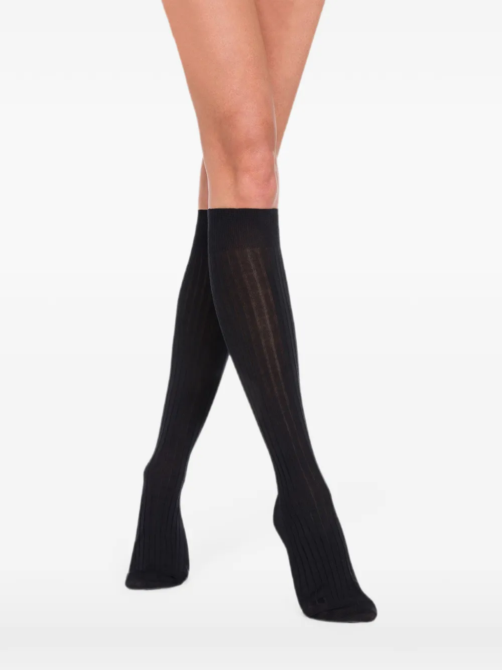 Wolford Geribbelde kniesokken Zwart