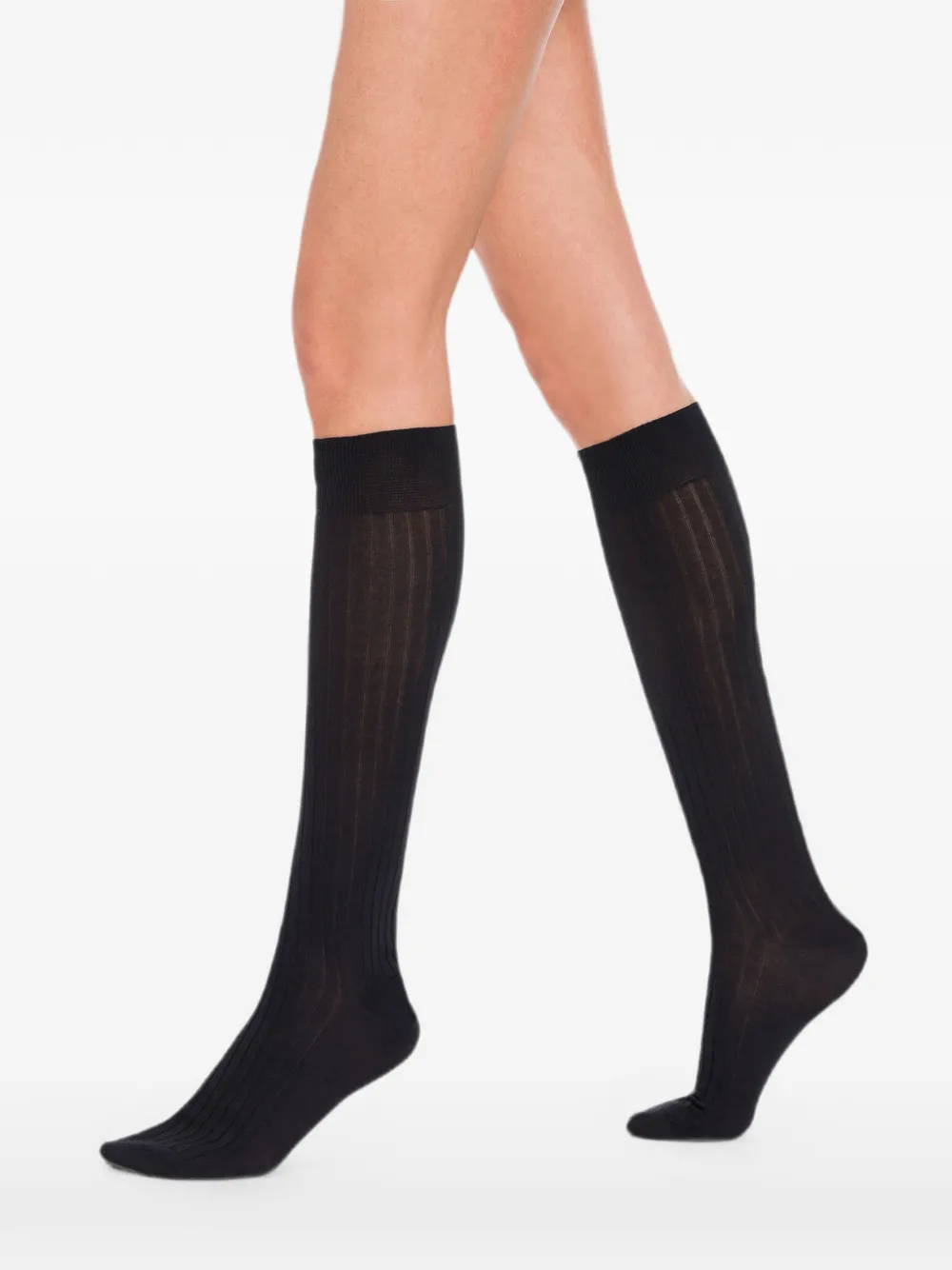 Wolford Geribbelde kniesokken Zwart