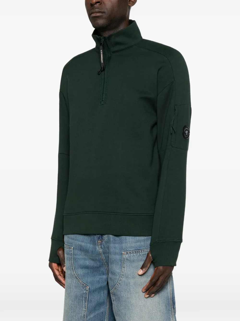C.P. Company Sweater met kwartrits en Lens-detail Groen