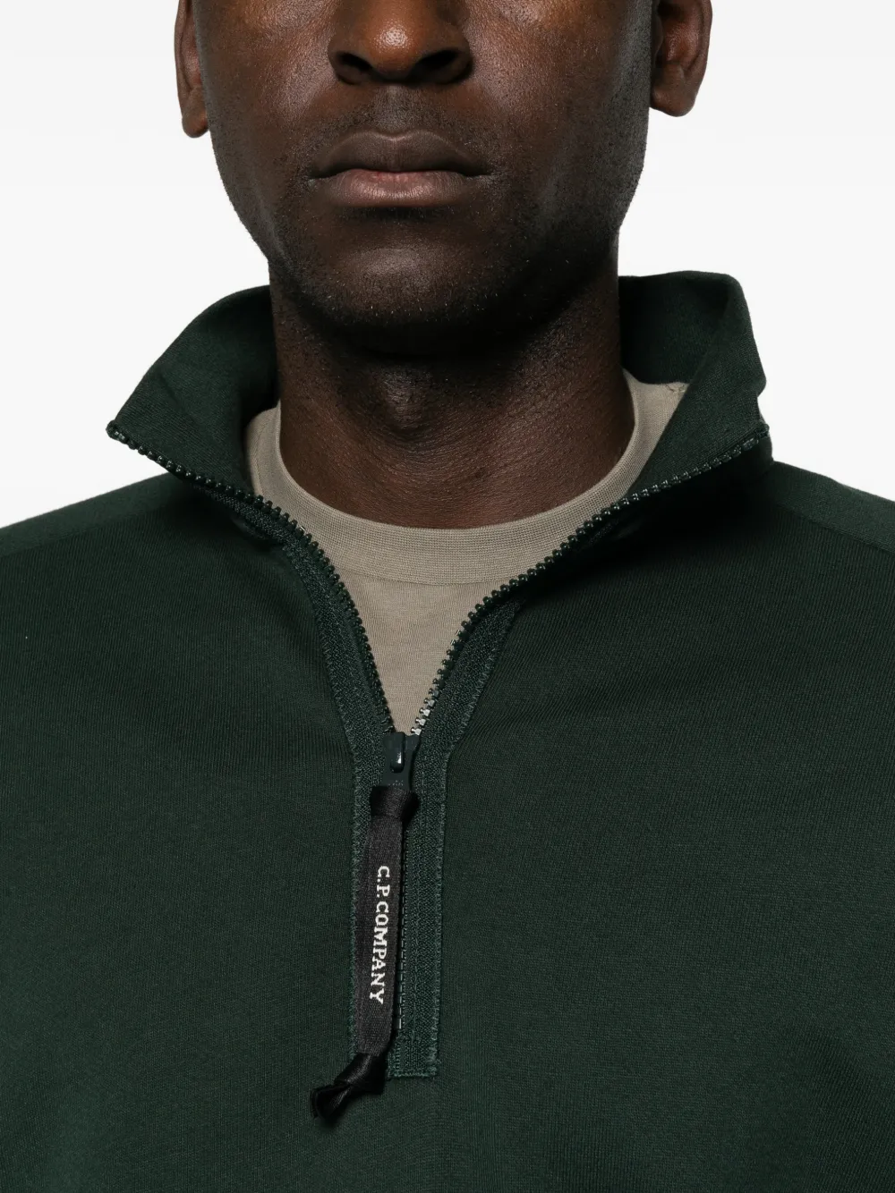 C.P. Company Sweater met kwartrits en Lens-detail Groen