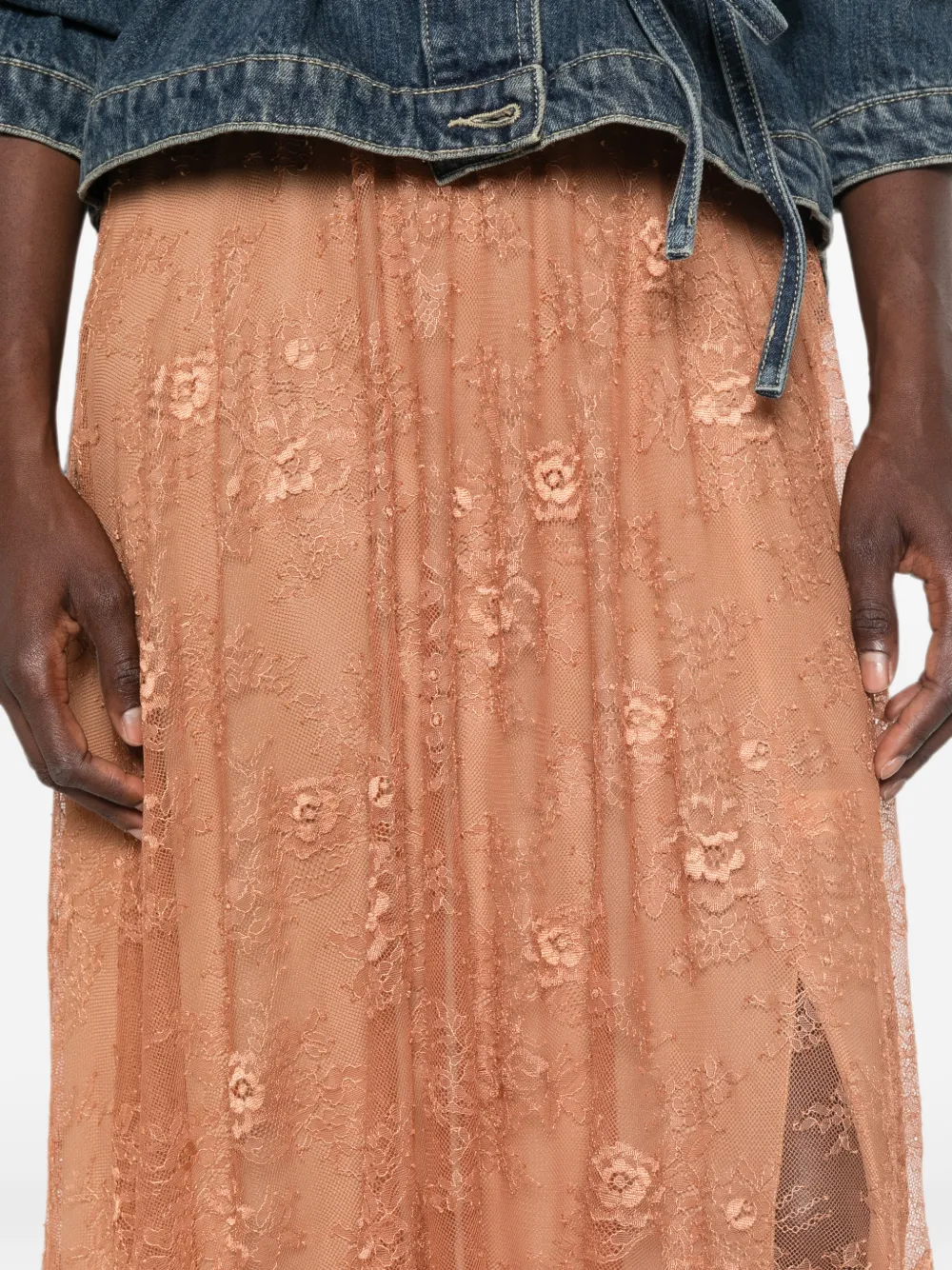 Forte Chantilly midi-rok met kanten detail Beige