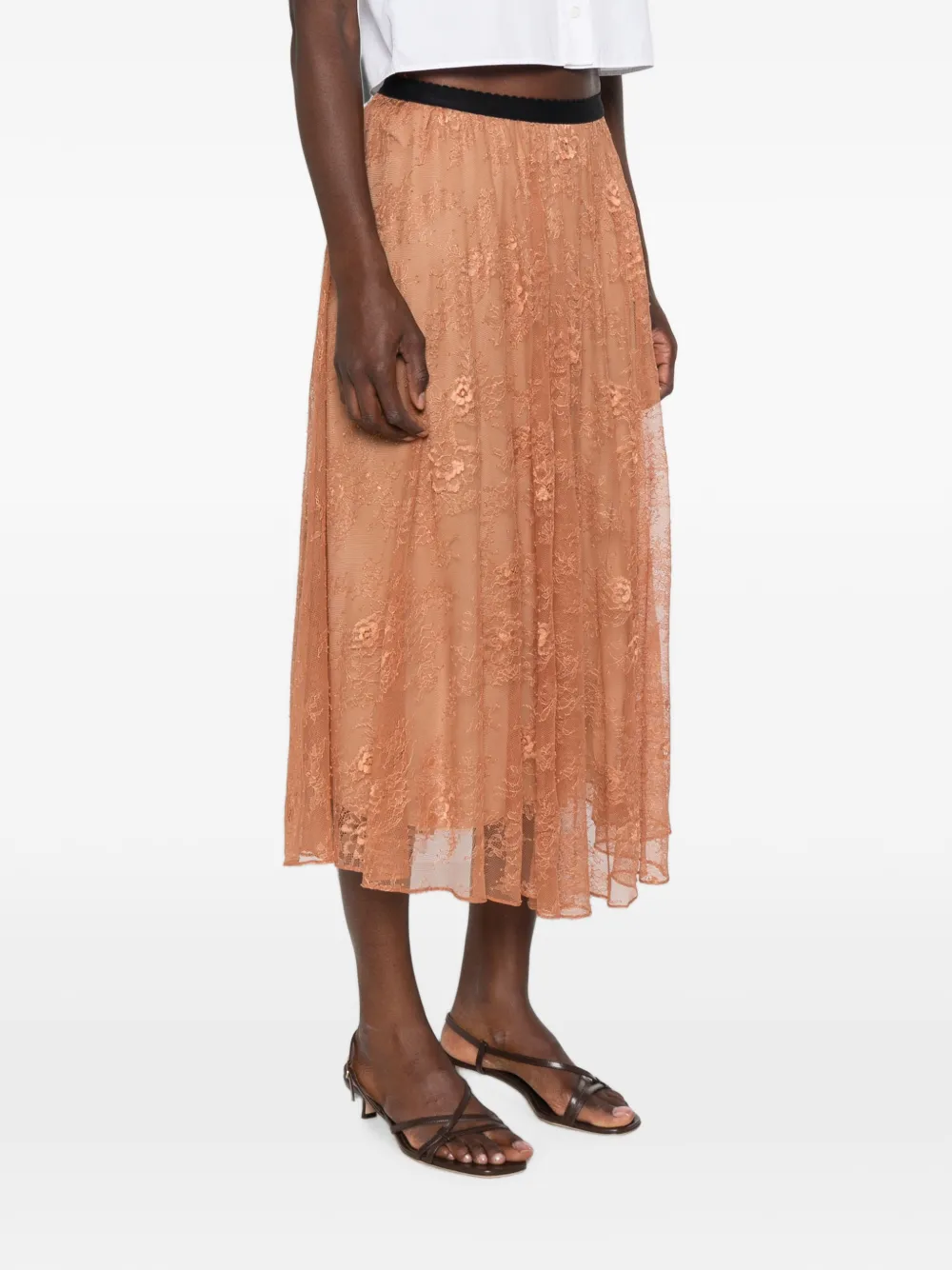 Forte Chantilly midi-rok met kanten detail Beige