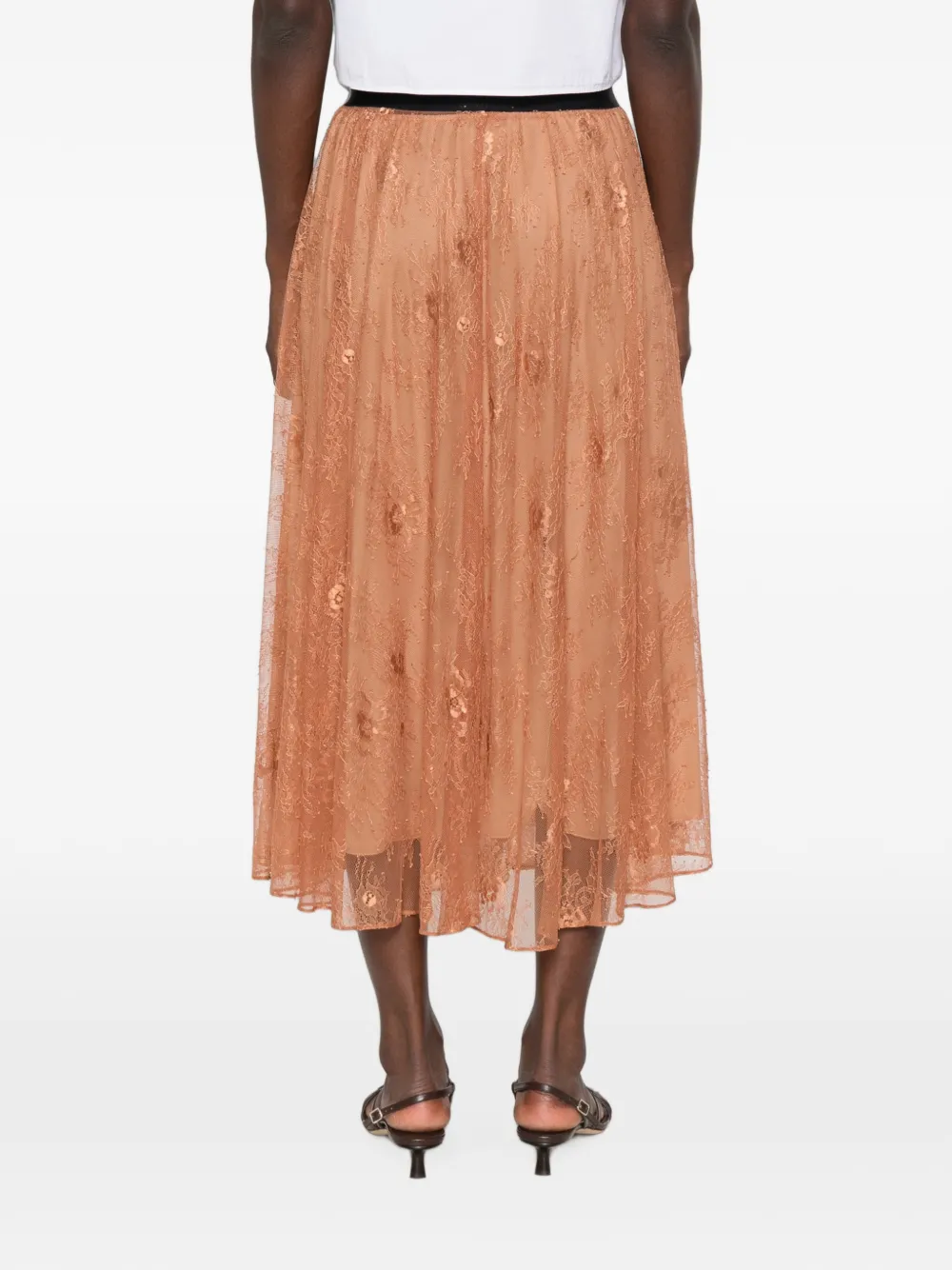 Forte Chantilly midi-rok met kanten detail Beige