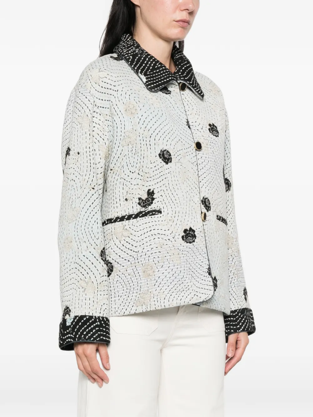 Forte Jack met geborduurde bloemen Blauw