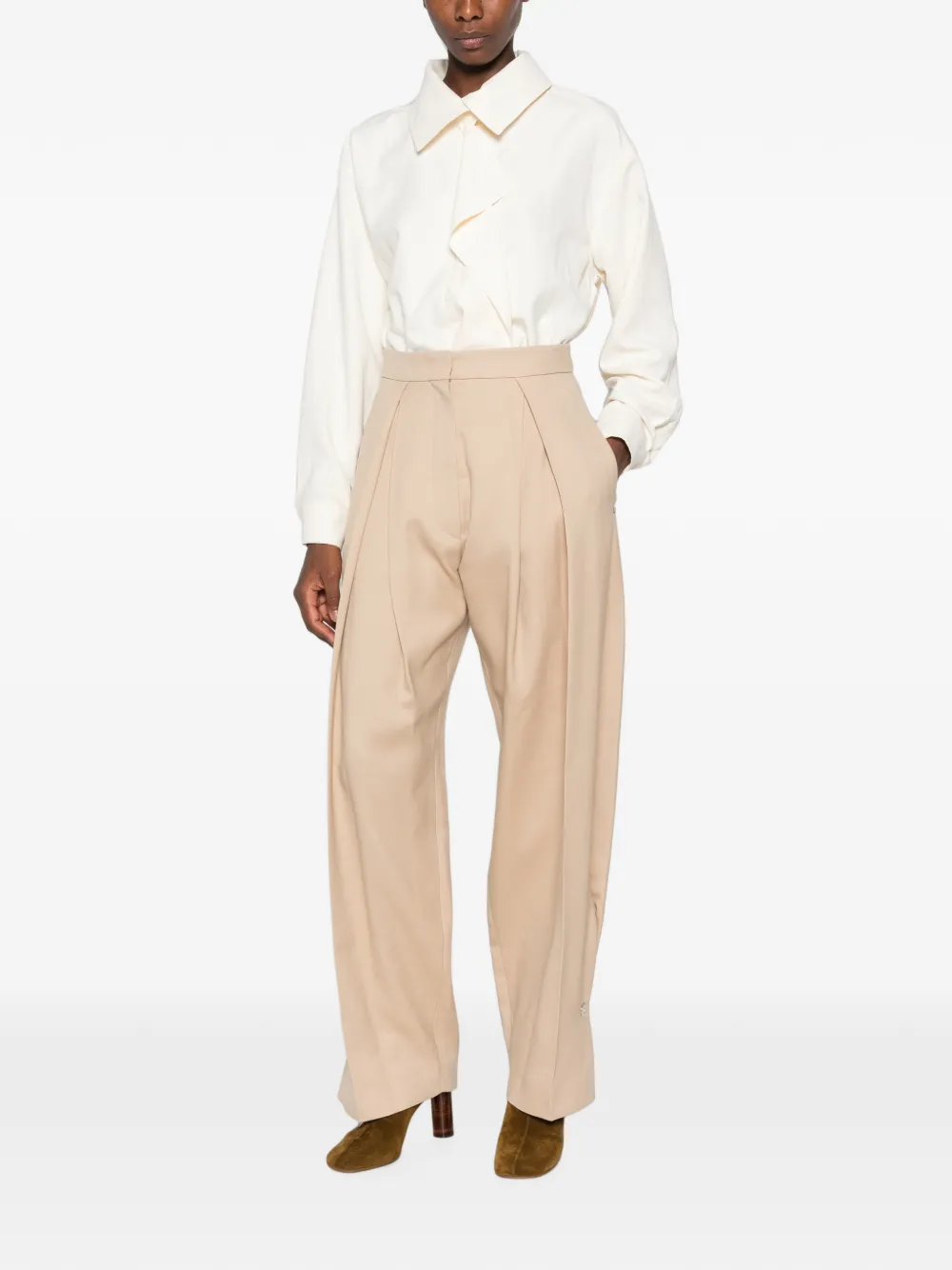 Sportmax Pantalon met wijde pijpen Beige