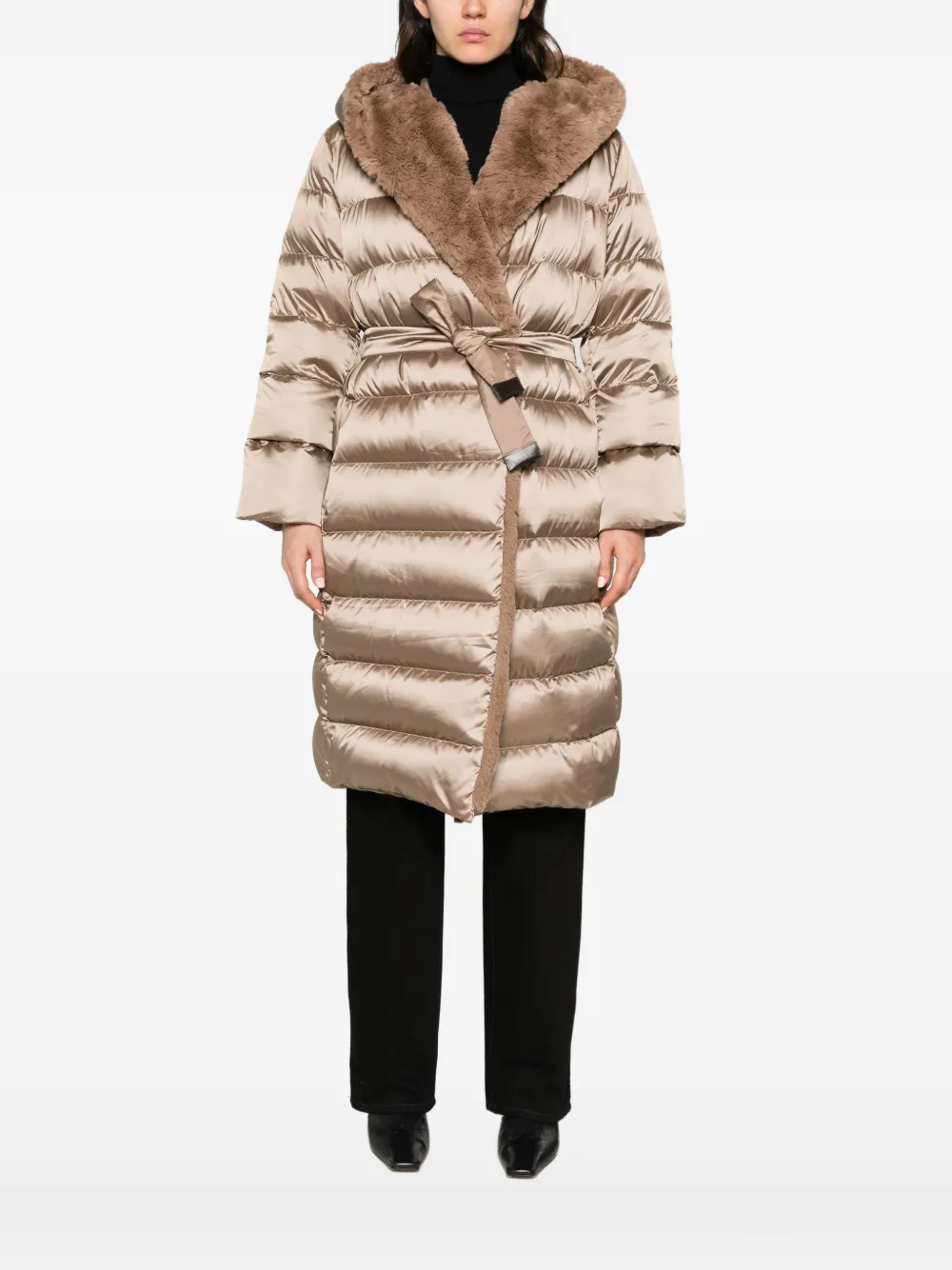 Max Mara quilted hooded coat Beige