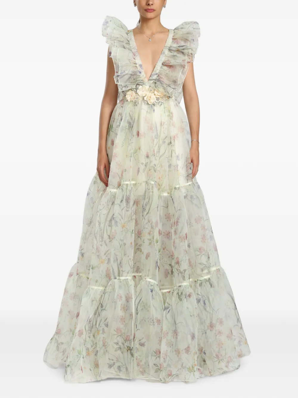 MIAU by Clara Rotescu floral-print ruffled gown - Toni neutri