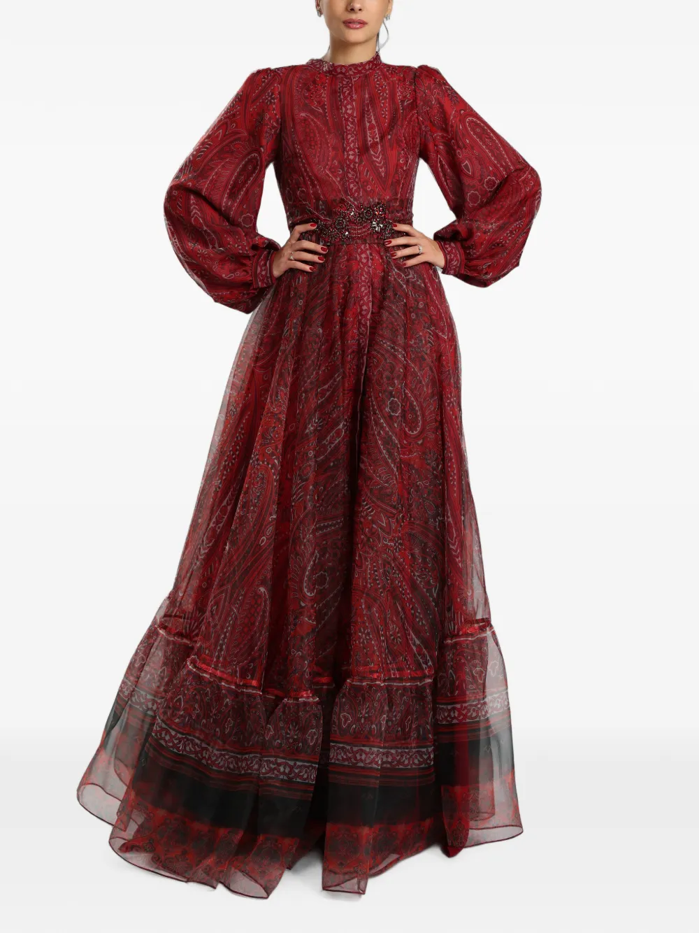 MIAU by Clara Rotescu paisley-print bead-embellished maxi dress - Rosso