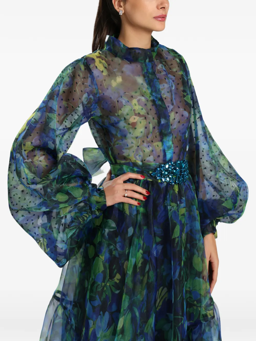 MIAU by Clara Rotescu floral-print tiered gown - Blu