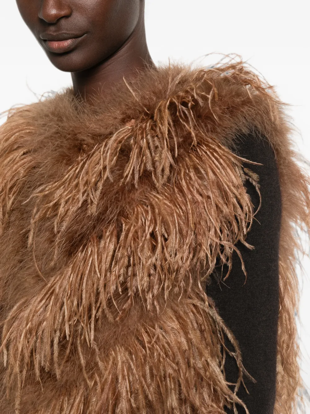 Yves Salomon Gilet met veren afwerking Bruin