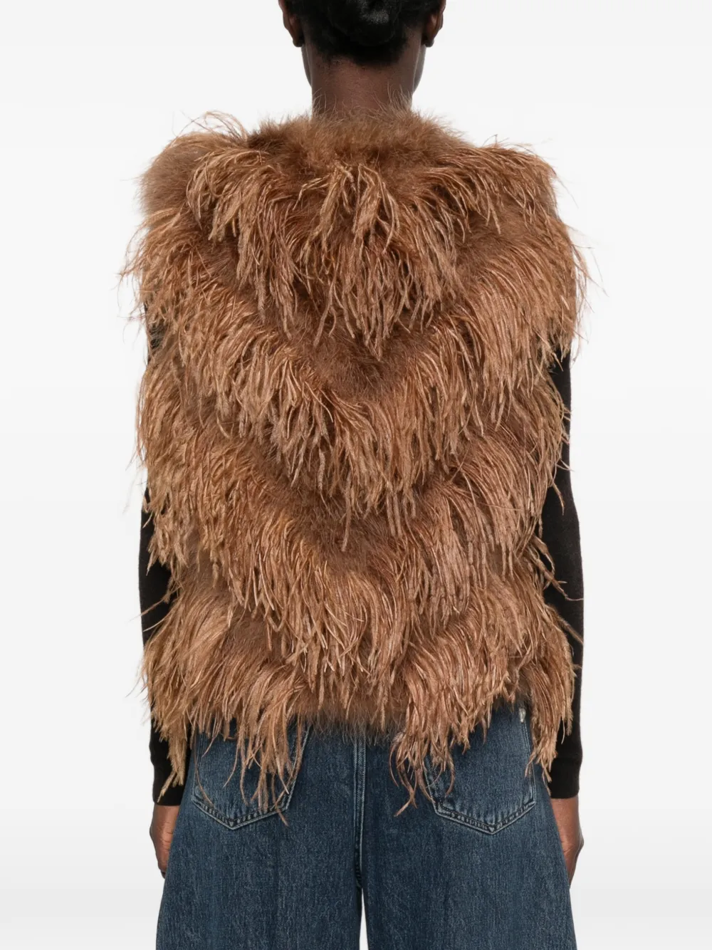 Yves Salomon Gilet met veren afwerking Bruin