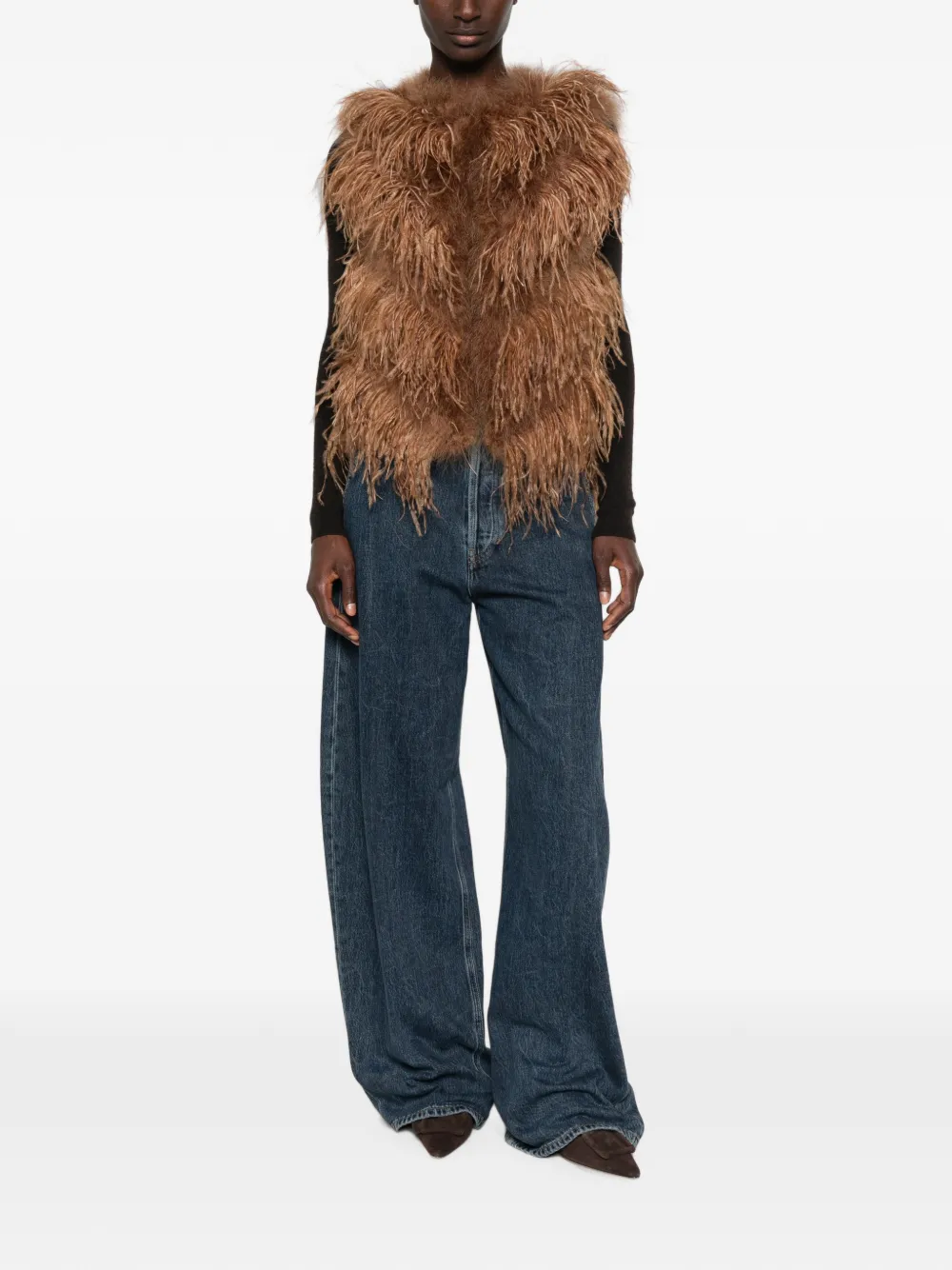 Yves Salomon Gilet met veren afwerking Bruin