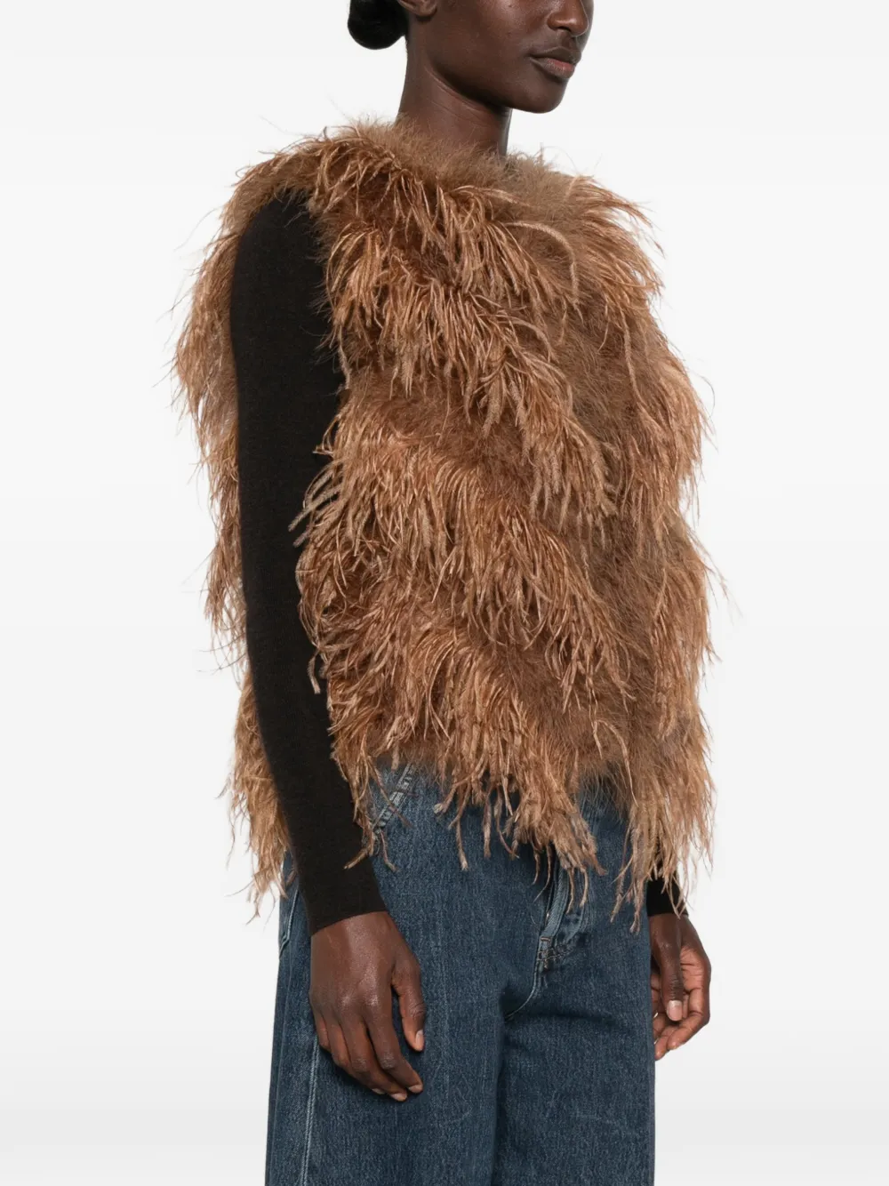 Yves Salomon Gilet met veren afwerking Bruin