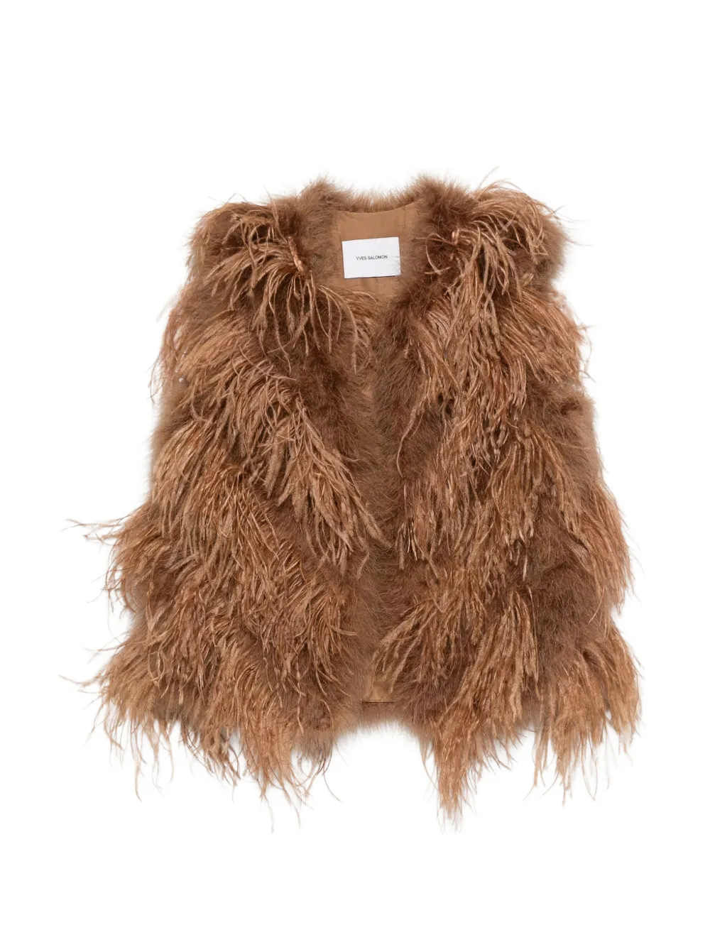 Yves Salomon feather-trim gilet - Braun