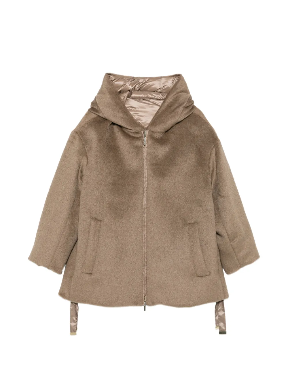 Max Mara hooded zip-up coat Beige