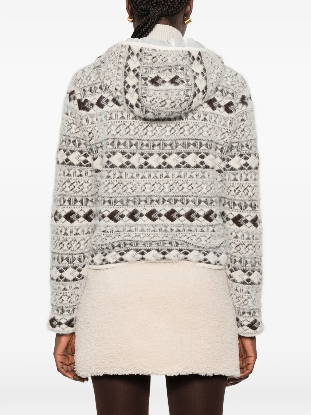 Moncler Fair Isle-knit hooded jacket Grijs