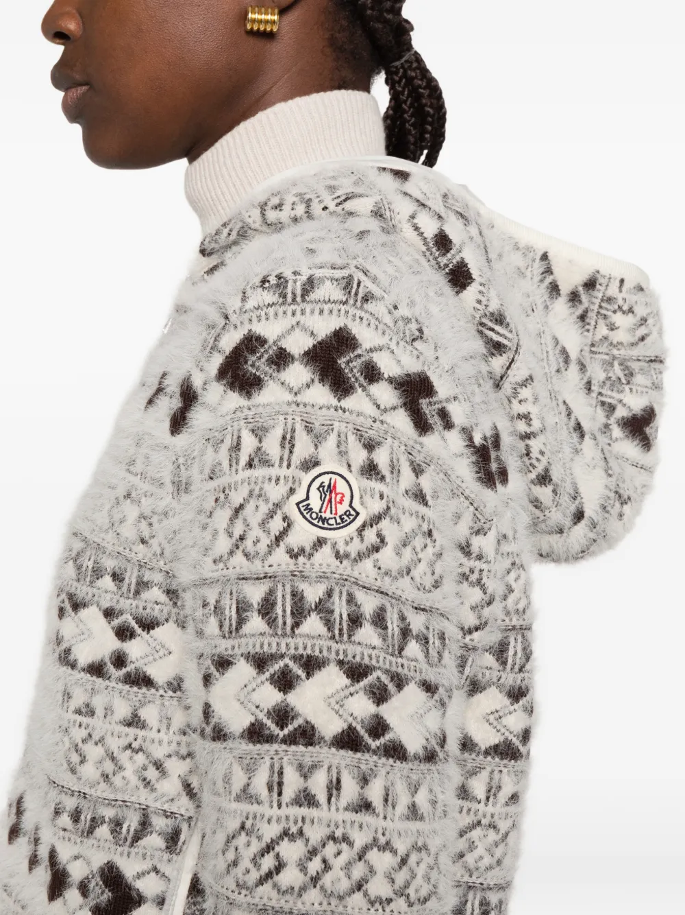 Moncler Fair Isle-knit hooded jacket Grijs