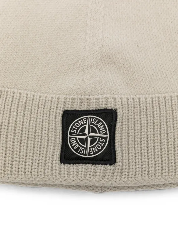 Stone Island logo-patch ribbed-trim Beanie Hat | ニュートラル