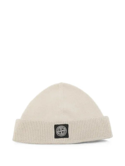 Stone Island logo-patch ribbed-trim beanie hat