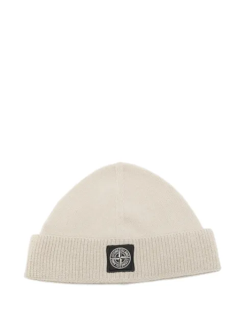 Stone Island logo-patch ribbed-trim beanie hat