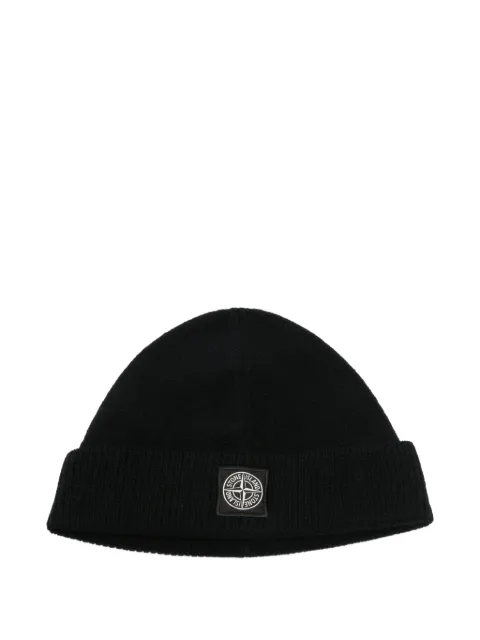 Stone Island logo-patch ribbed-trim beanie hat