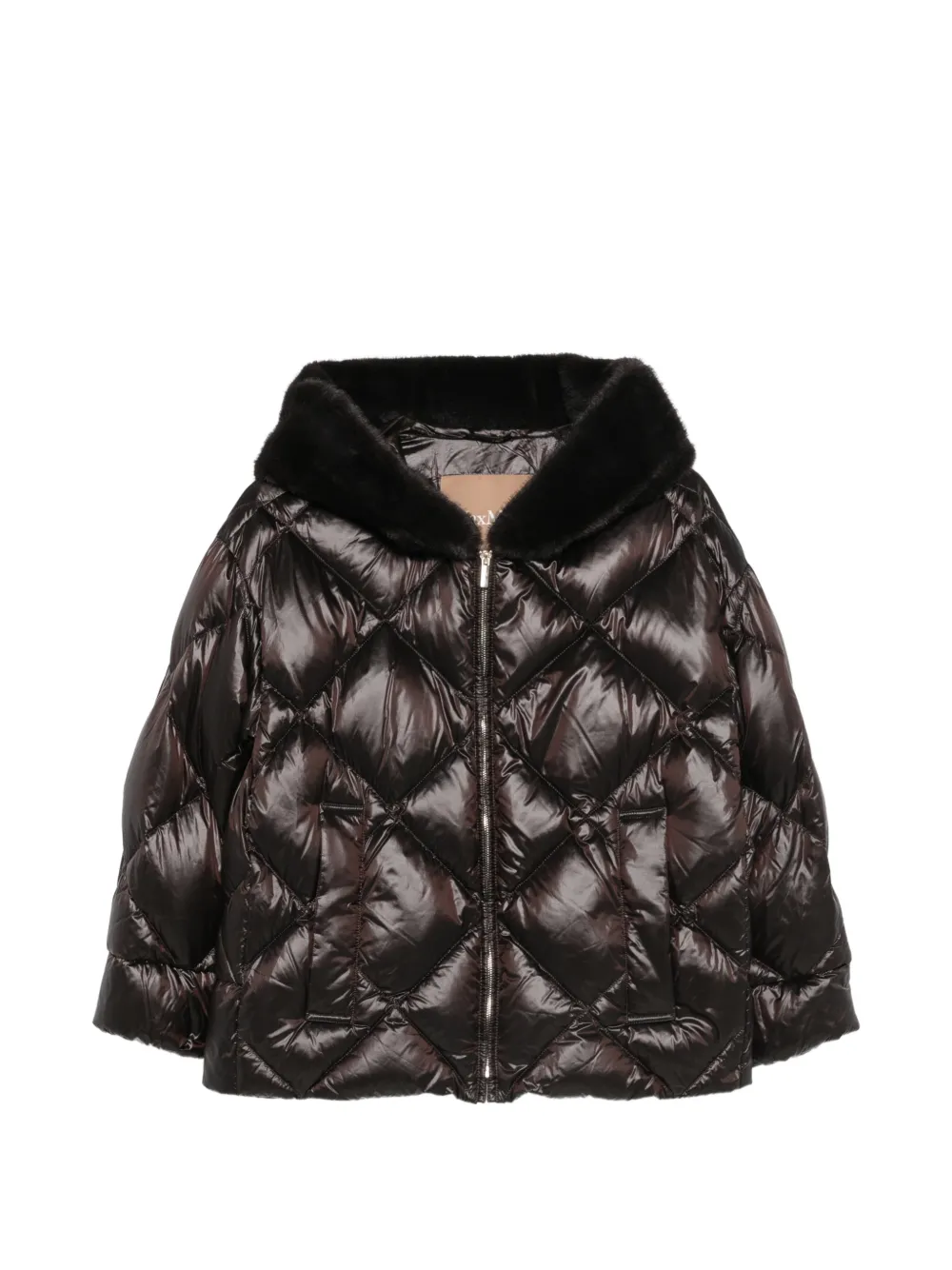 Max Mara Cappotto trapuntato a rombi con finiture in pelliccia sintetica - Marrone