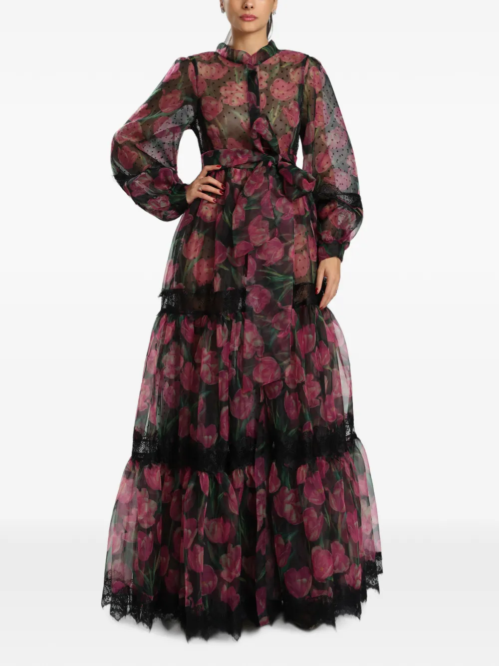 MIAU by Clara Rotescu floral-print tiered maxi dress