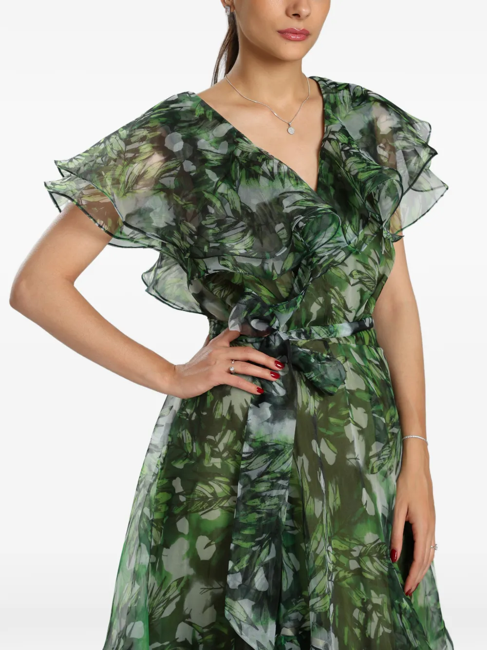 MIAU by Clara Rotescu leaf-print ruffled maxi dress - Grün